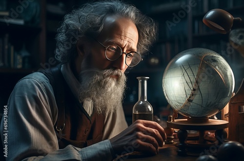 Amazing portrait of ancient professor art. Bearded scientist man academic researcher. Generate ai photo