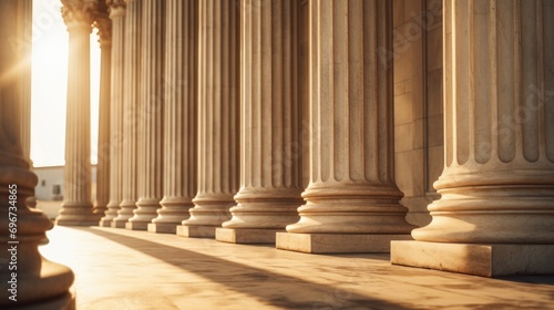 A captivating image of a row of pillars with the sun shining through them. Perfect for architectural or nature-themed projects