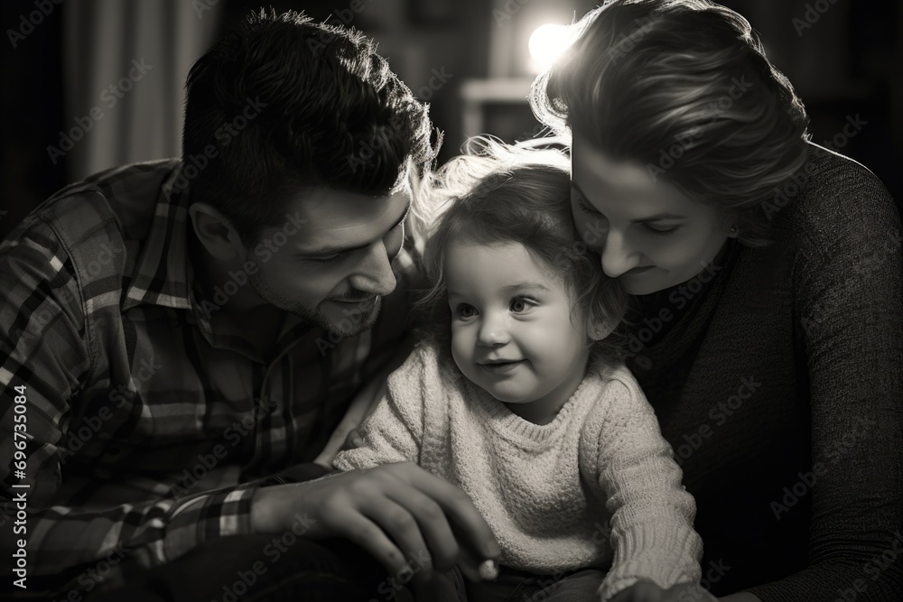 A picture of a man and a woman sitting next to a baby. Suitable for family and parenting related content