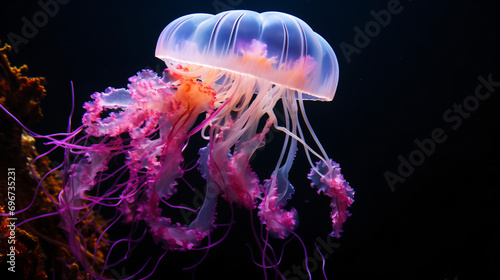 Glowing jellyfish chrysaora Pacifica underwater © Ghazanfar