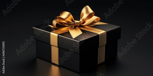 A black gift box adorned with a shiny gold bow. Perfect for any special occasion or celebration