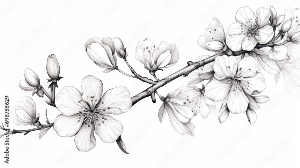 A black and white drawing of a flower. Suitable for artistic projects and floral designs - obrazy, fototapety, plakaty 
