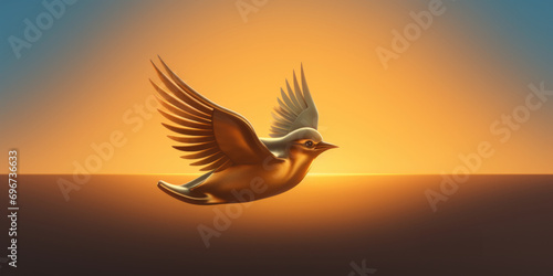 A stunning image of a golden bird soaring through the sky at sunset. Perfect for nature, freedom, and inspiration concepts