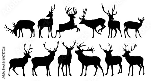 Set silhouettes of forest deer.