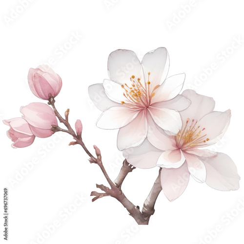 Cherry blossom or sakura branch isolated on white background. Spring Flowers. Watercolor illustration. © Logvin art