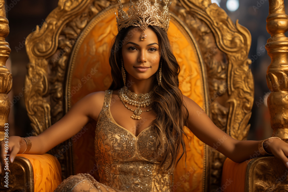 Fototapeta premium Elegant Indian Princess on a Throne