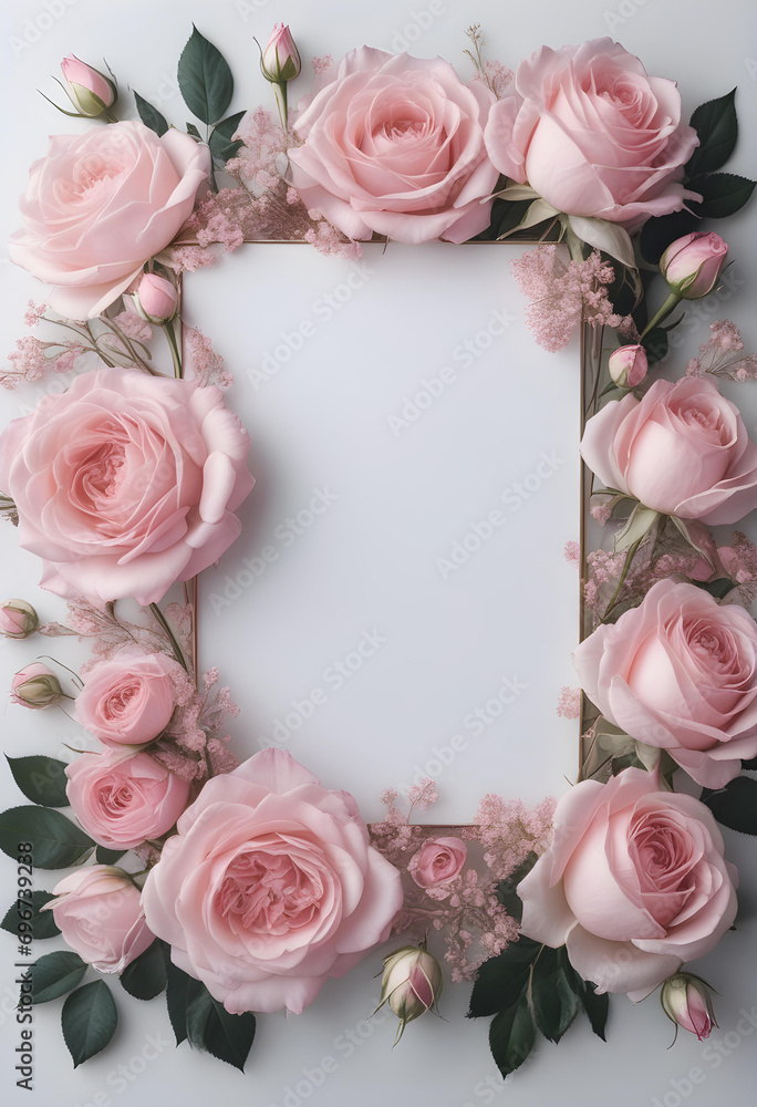 Close up of decorative pink rose flower and petals isolated on white table background. floral frame. Greeting card design for wedding, birthday, valentine etc. Close up of decorative pink rose flower and petals isolated on white table background. floral frame. Greeting card design for wedding, birthday, valentine etc.