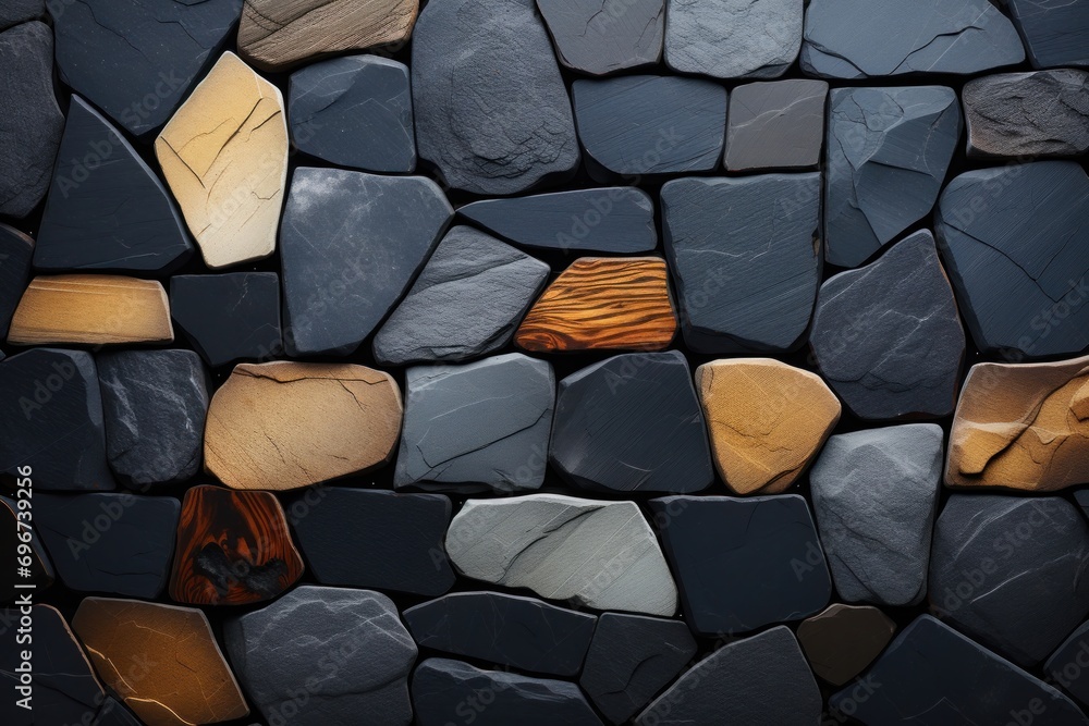 Fototapeta premium Intricately layered stone texture. Stone wall background.