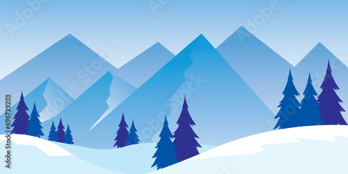 Vector illustration. Flat winter landscape. Snowy backgrounds. © Kholil