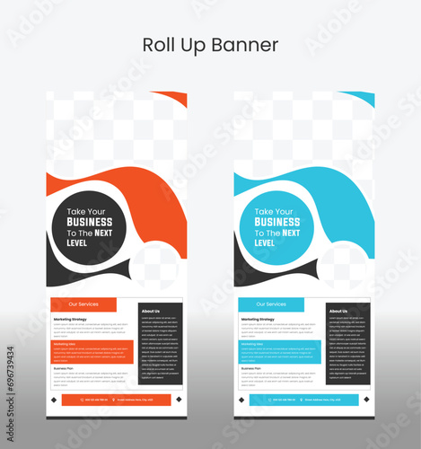 Take your business to the next level roll up banner design, creative roll up banner design vector, business marketing roll up template 