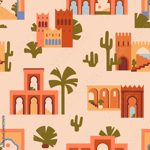 Morocco, seamless pattern. Moroccan architecture, endless background design. ...