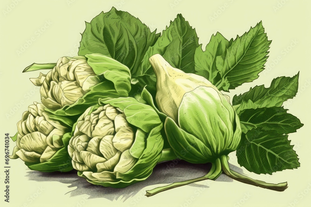 Fototapeta premium Wasabi Japan native plant illustration. Strong flavored spicy ingredient for sushi serving. Generate ai