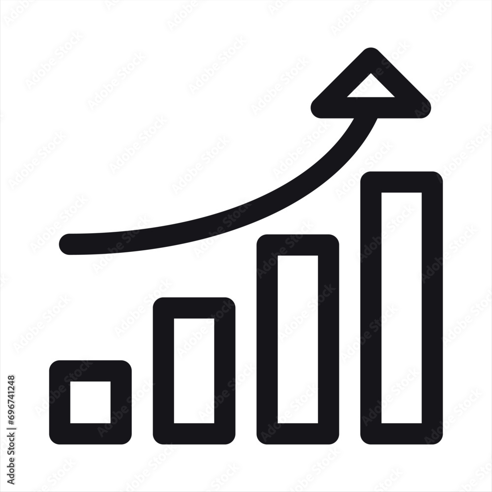 Vector money growth icon. Line business icon of growing chart. Finance concept. Increase money sign. Editable stroke. Growing bar graph outline icon. Vector money growth icon. Line business icon of growing chart. Finance concept. Increase money sign. Editable stroke. Growing bar graph outline icon.