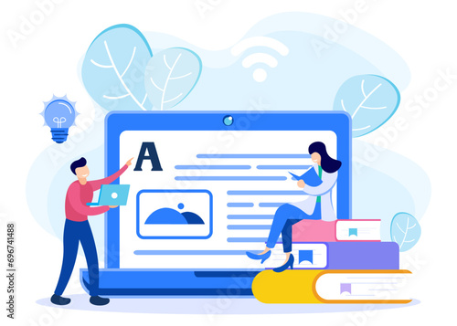 Illustration vector graphic cartoon character of online library