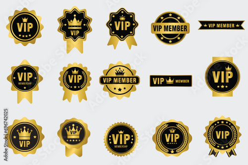 Set of VIP golden badges and labels photo