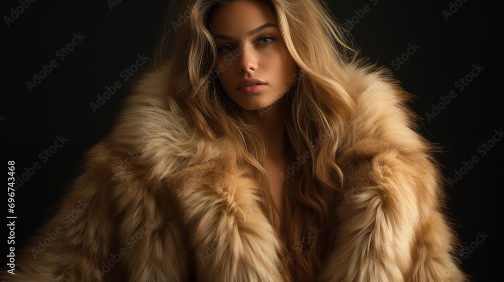 glamor shot of a young beautiful woman wearing a natural fur coat. studio lighting. concept of fashion trends 2024. vintage retro fur coats made of natural fur at the peak of popularity, conscious con glamor shot of a young beautiful woman wearing a natural fur coat. studio lighting. concept of fashion trends 2024. vintage retro fur coats made of natural fur at the peak of popularity, conscious con