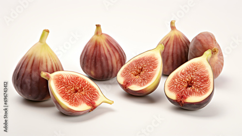 Fresh whole and sliced fig on white background