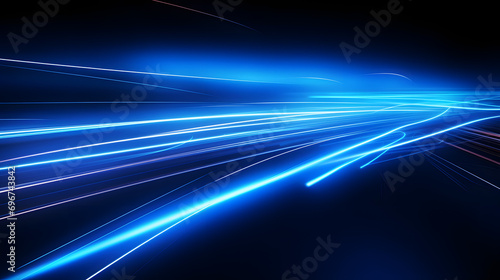 Beautiful abstract futuristic dark background with with many lines neon blue glow © Sticker