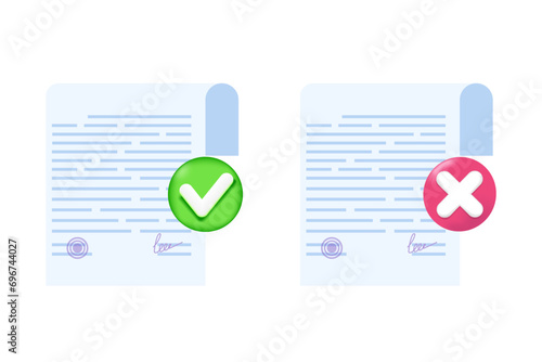 Approved and rejected document. Vector flat illustration.