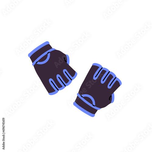 Fingerless gloves for cycling, motorbike, mma training. Hand protection clothes without fingers. Safety sportswear covers palm. Sports equipment. Flat isolated vector illustration on white background