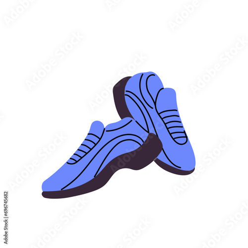 Walking sneakers, running shoes, jogging footgears. Stylish trainers for football, soccer. Unisex sports footwear pair. Fashion training boots. Flat isolated vector illustration on white background