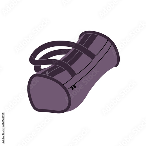 Big sport bag with handle for gym. Full trip luggage for travel supplies. Modern package on zipper for fitness equipments, tourism tools, move. Flat isolated vector illustration on white background