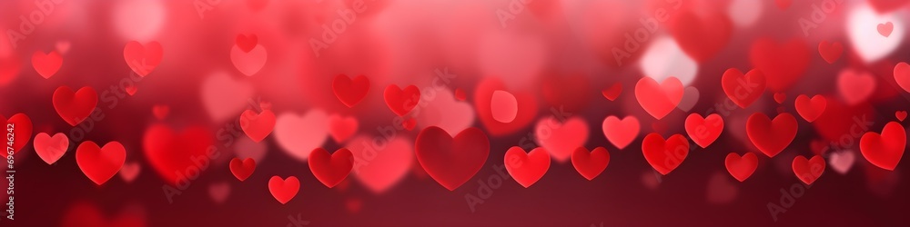 Valentines Day Background Banner - Abstract Panorama Background With Red Hearts - Concept Love.
