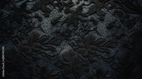 Black floral lace texture. photo
