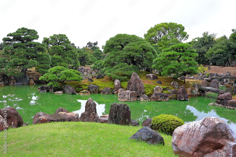 Gardens at Nijo Castle, a home for the shogun Ieyasu in Nijojocho, Nakagyo Ward, Kyoto, Japan