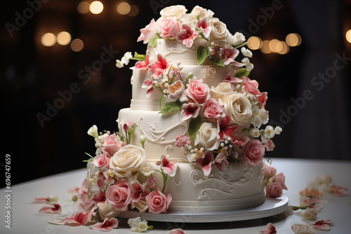 Splendid wedding cake. Wedding day. Wedding cake with flowers. Celebrate the wedding. Weeding planner.