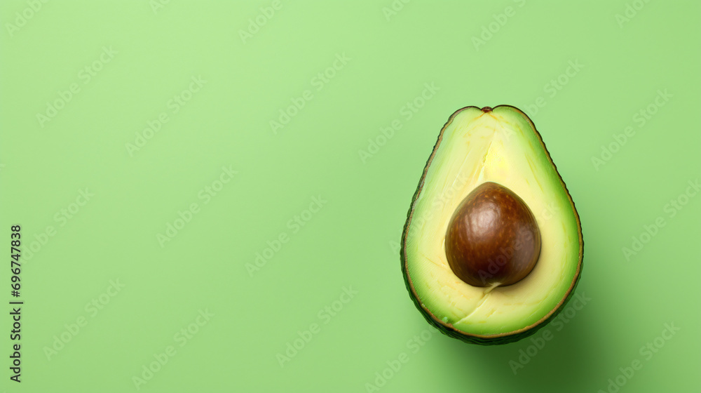 Half of fresh green avocado on pastel green background