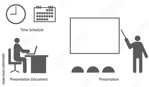 資料の準備をする人とプレゼンテーションする人のピクトのようなベクターイラスト