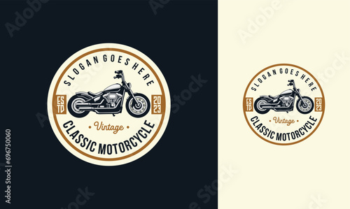 Custom motorcycle logo design vector. Motorcycle custom vintage illustration isolated.