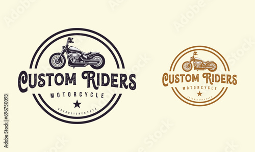 Custom motorcycle logo design vector. Motorcycle custom vintage illustration isolated.