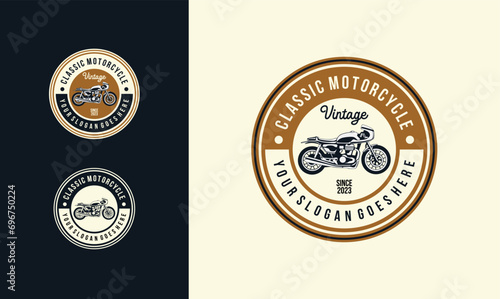 Custom motorcycle logo design vector. Motorcycle custom vintage illustration isolated.