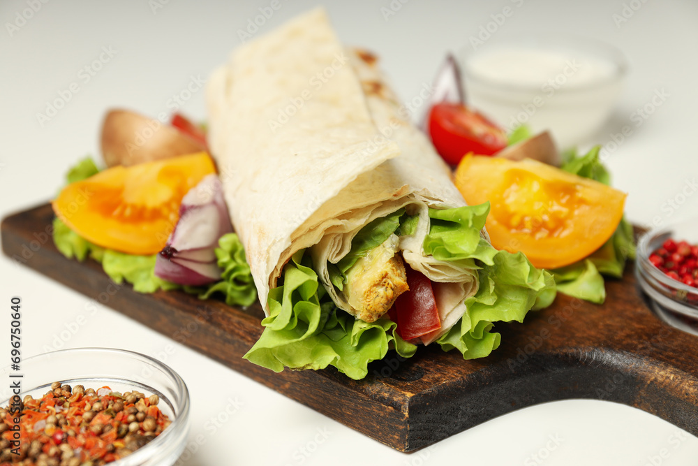 Tasty fast or homemade food concept - delicious shawarma