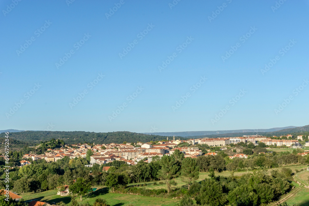 Panoramic view of the Ourense town of Allariz on a clear day. Galicia, Spain.