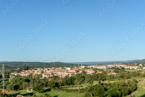 Panoramic view of the Ourense town of Allariz on a clear day. Galicia, Spain.