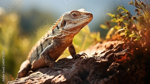 close up horizontal view of a lizard in the sunlight AI generated
