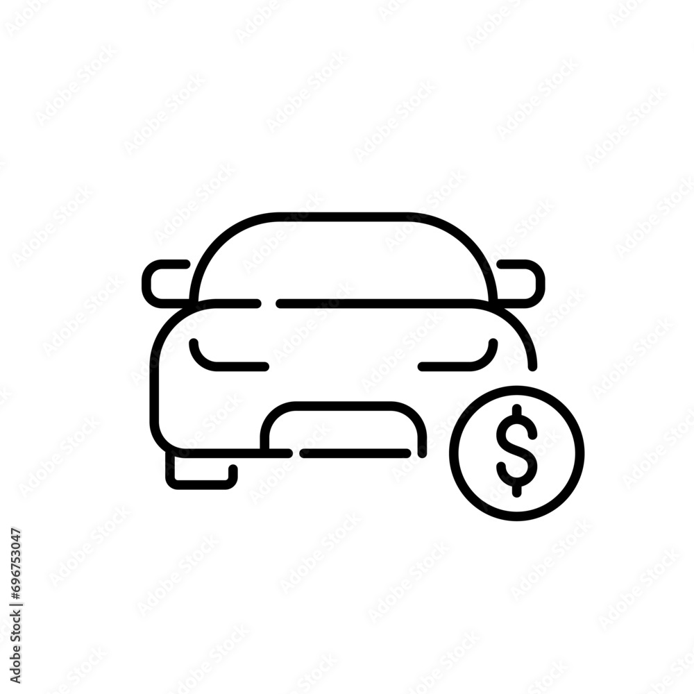 Buying or renting a car. Car and dollar symbol. Pixel perfect, editable stroke icon