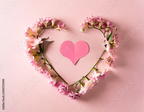 pink flowers arrangement into heart shape