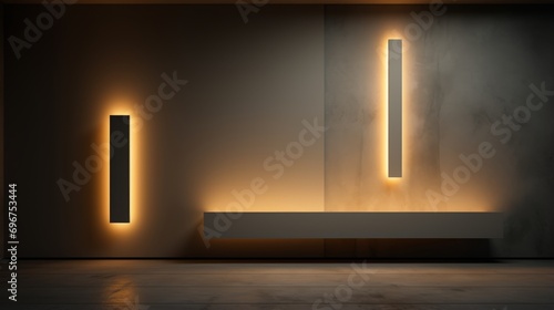 Minimalist modern interior in dark tones with ultra modern elegant lighting. Luxury Contemporary background.
