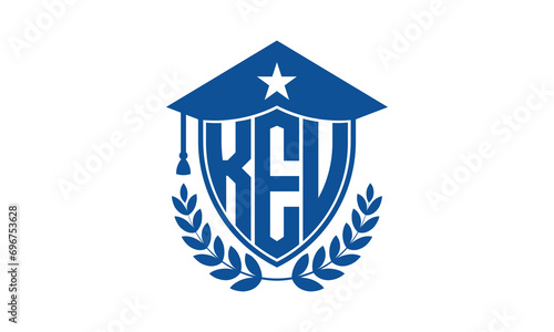 KEU three letter iconic academic logo design vector template. monogram, abstract, school, college, university, graduation cap symbol logo, shield, model, institute, educational, coaching canter, tech	 photo