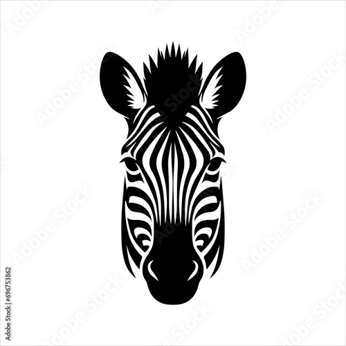 Mascot. Head of zebra. Vector illustration black color front view of wild animal isolated on white background.