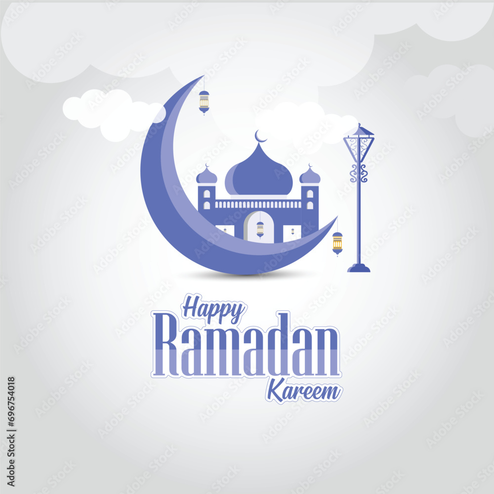 Ramadan Kareem Islamic greetings  card, design with crescent and lantern
