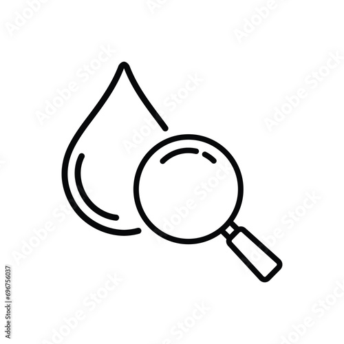 Research Water Quality Linear Icon. Magnifying Glass with Drop Water Line Pictogram. Laboratory Microbiology Test for Bacteria. Analysis Quality of Liquid. Editable stroke. Vector illustration.