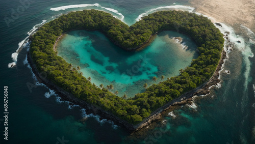 Heart-shaped island top view. generative AI