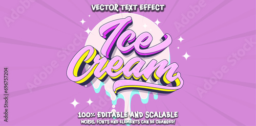 Editable text effect - Ice Cream 3d Traditional Cartoon template style premium vector