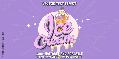 Editable text effect - Ice Cream 3d Traditional Cartoon template style premium vector