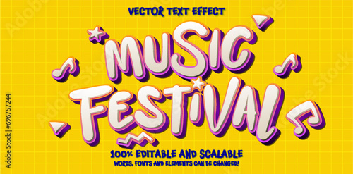 Editable text effect Music Festival 3d Cartoon template style premium vector